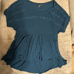 American Eagle Outfitters Teal Embroidered Blouse